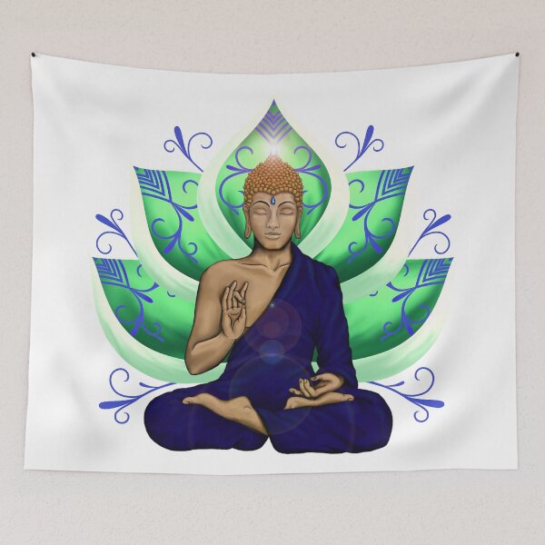 Item preview, Abhaya Mudra Buddha with Lotus Flower, Green and Blue designed and sold by MandalaSoul.