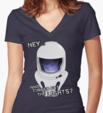"Hey Who Turned Out The Lights" Women's Fitted V-Neck T-Shirt