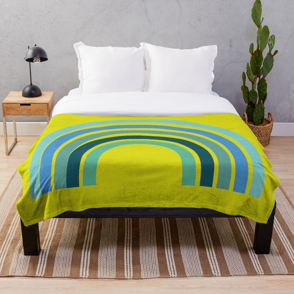 "Playful Abstract Geometric Rainbow Pattern in Bright, Chartreuse, Blue