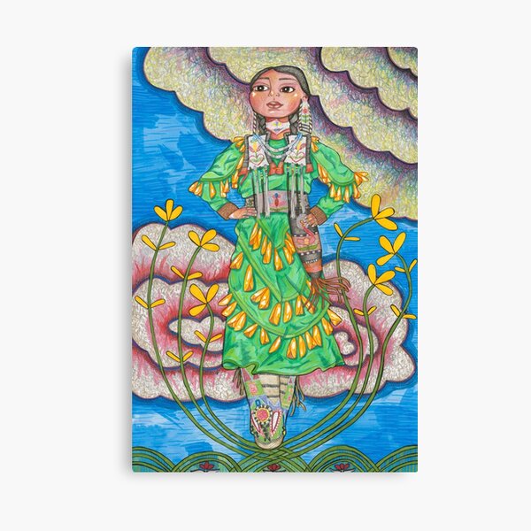 Illustrated Native American Indigenous Female Jingle Dress Dancer Canvas Print