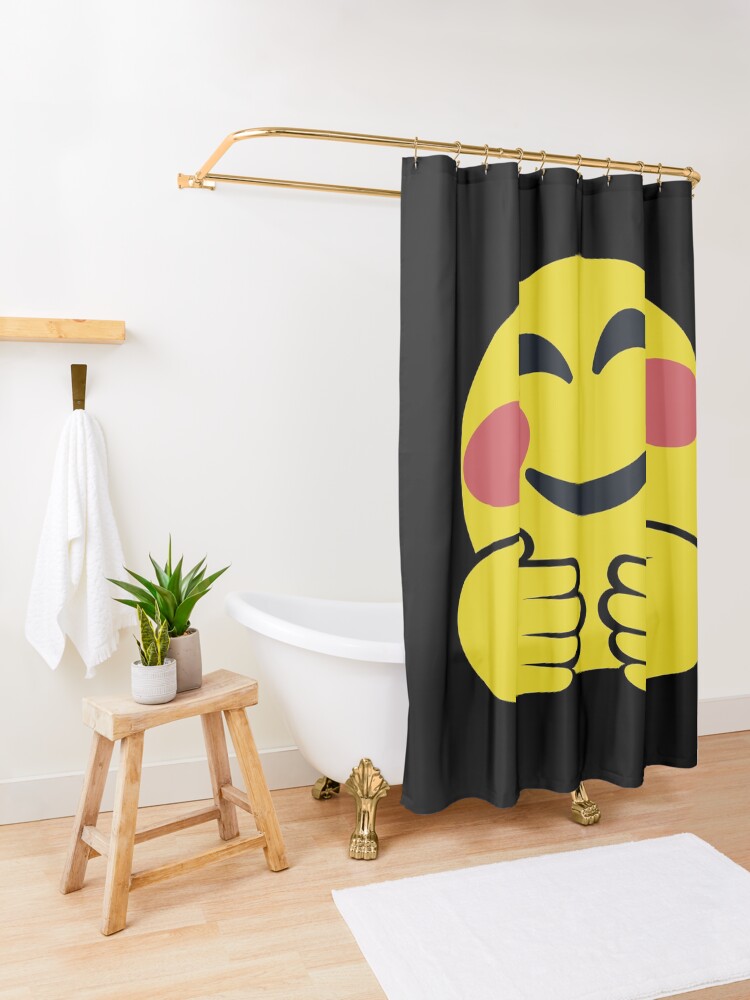 "Hug, Hugging Smiley, Hugs, Happy Face, Emoticon, Emoji, Social Distancing Cute" Shower Curtain