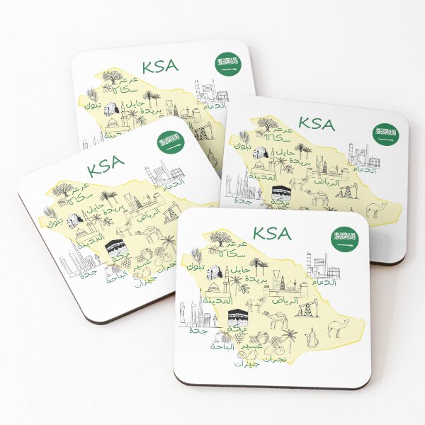 Item preview, Saudi Arabia Map hand drawn KSA tourist attractions With The names of cities in Arabic and the flag  designed and sold by mashmosh.