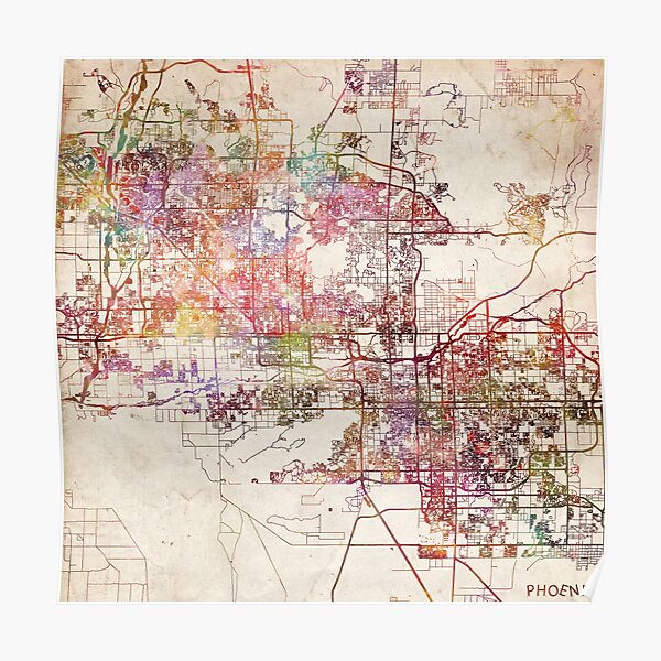 Phoenix Map Poster For Sale By MapMapMaps Redbubble   Poster,504x498,f8f8f8 Pad,600x600,f8f8f8 