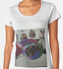 Camiseta premium de cuello ancho Pegatinas de peces, colores