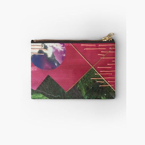 Item preview, landscape collage inspired by geometry and nature desktop art "mountain night" perfect small gift original art thread green framed designed and sold by saracannon.