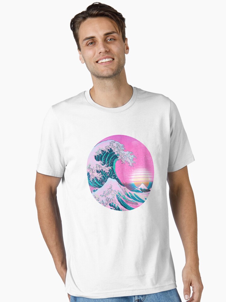 Thumbnail 1 of 7, Essential T-Shirt, Vaporwave Great Wave Off Kanagawa Aesthetic Retro Sunset designed and sold by CoitoCG.