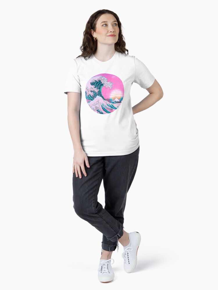 Thumbnail 4 of 7, Essential T-Shirt, Vaporwave Great Wave Off Kanagawa Aesthetic Retro Sunset designed and sold by CoitoCG.