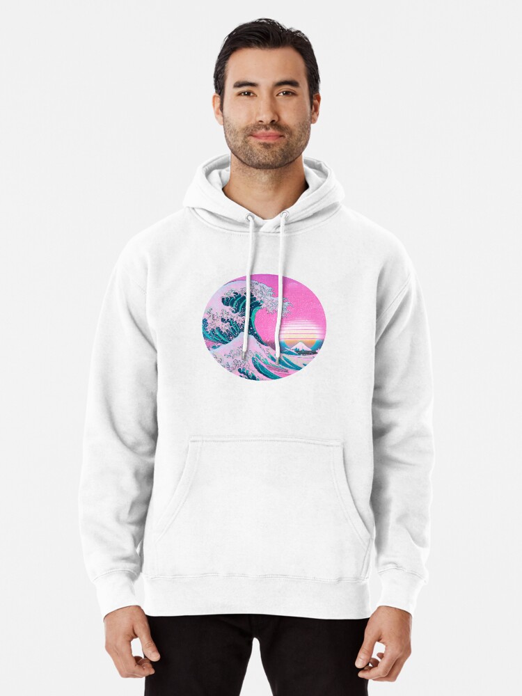 Vaporwave Great Wave Off Kanagawa Aesthetic Retro Sunset Pullover Hoodie