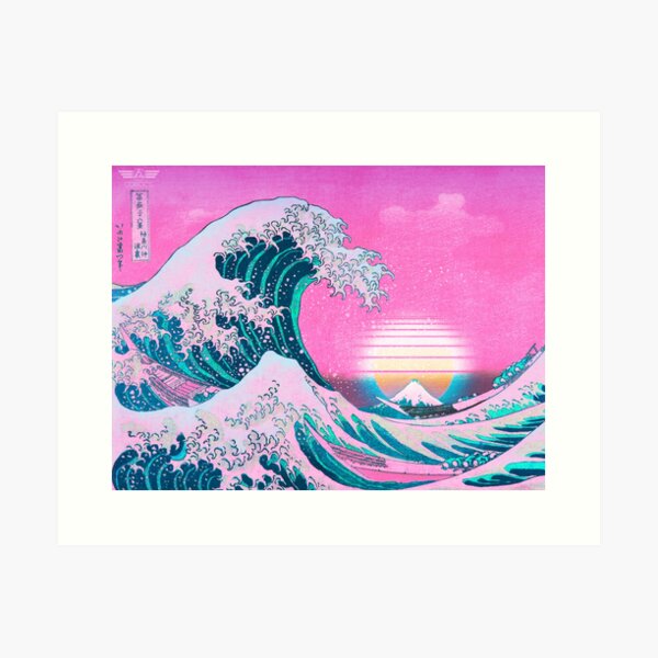 Vaporwave Aesthetic Great Wave Off Kanagawa Retro Sunset Art Print