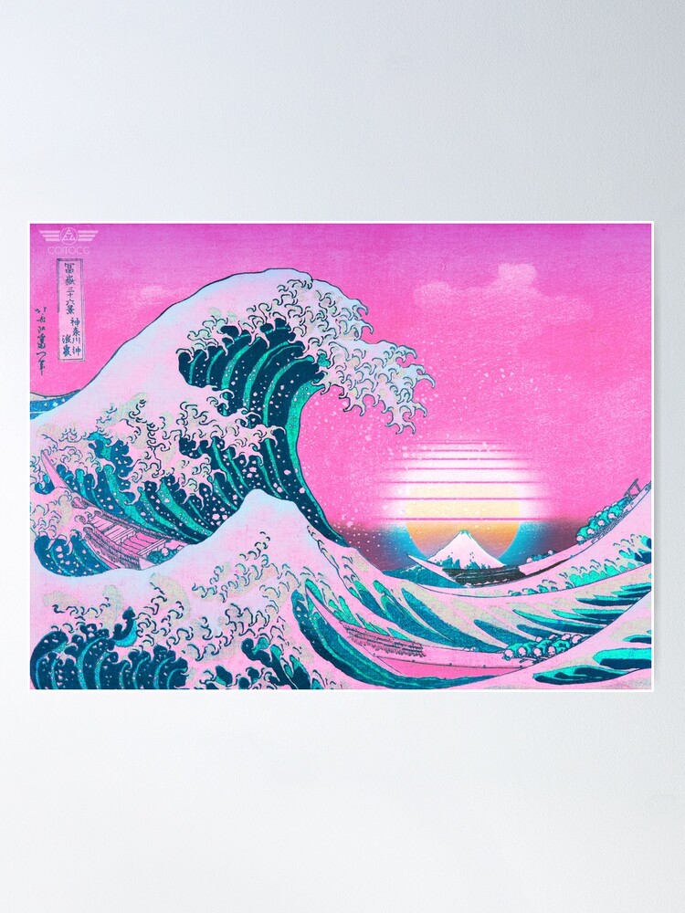 Alternate view of Vaporwave Aesthetic Great Wave Off Kanagawa Retro Sunset Poster
