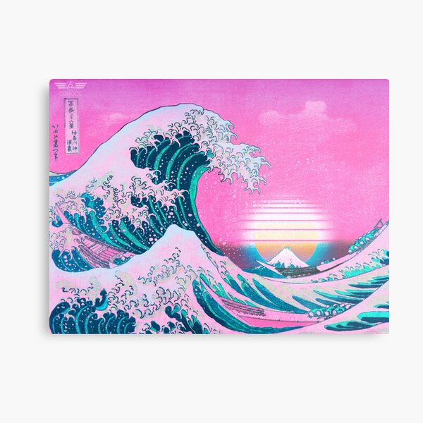Vaporwave Aesthetic Great Wave Off Kanagawa Retro Sunset Metal Print