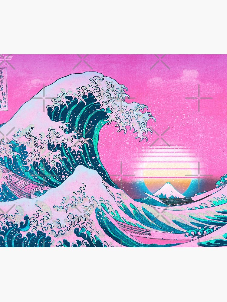 Vaporwave Aesthetic Great Wave Off Kanagawa Retro Sunset by CoitoCG