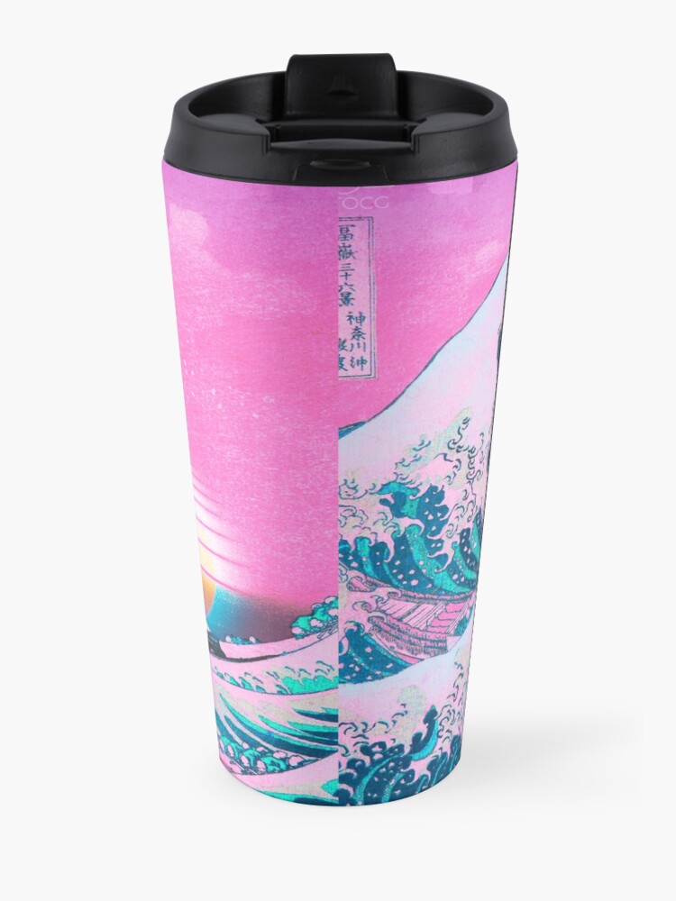 Alternate view of Vaporwave Aesthetic Great Wave Off Kanagawa Retro Sunset Travel Mug