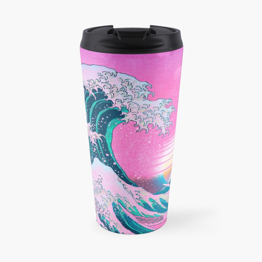 Vaporwave Aesthetic Great Wave Off Kanagawa Retro Sunset Travel Mug