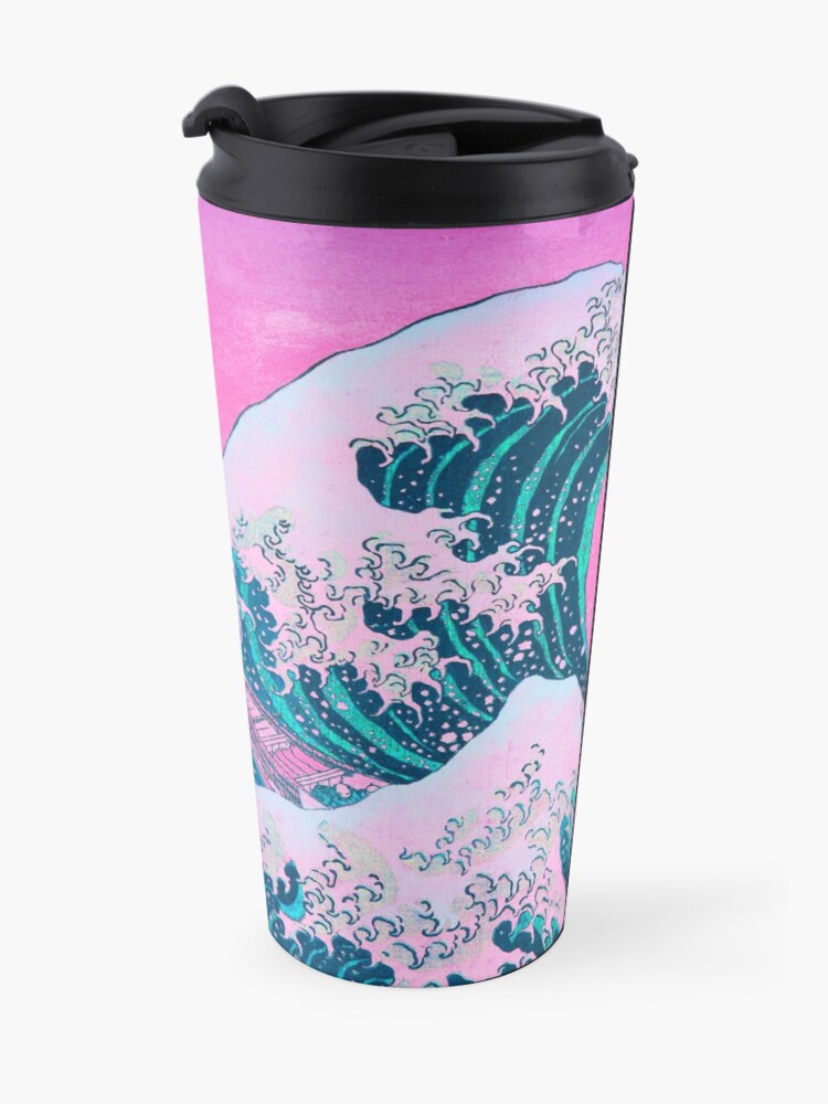 Alternate view of Vaporwave Aesthetic Great Wave Off Kanagawa Retro Sunset Travel Mug