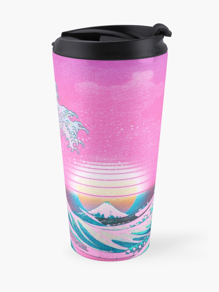 Alternate view of Vaporwave Aesthetic Great Wave Off Kanagawa Retro Sunset Travel Mug