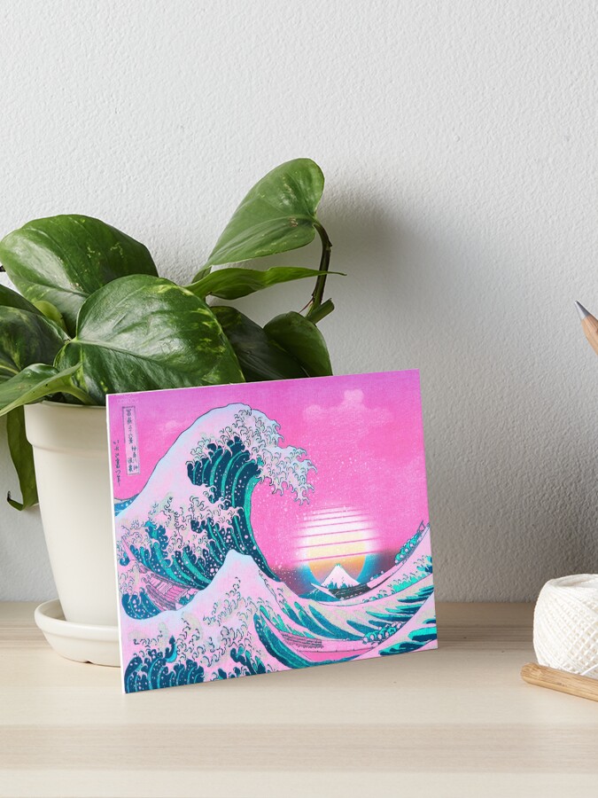 Thumbnail 1 of 2, Art Board Print, Vaporwave Aesthetic Great Wave Off Kanagawa Retro Sunset designed and sold by CoitoCG.
