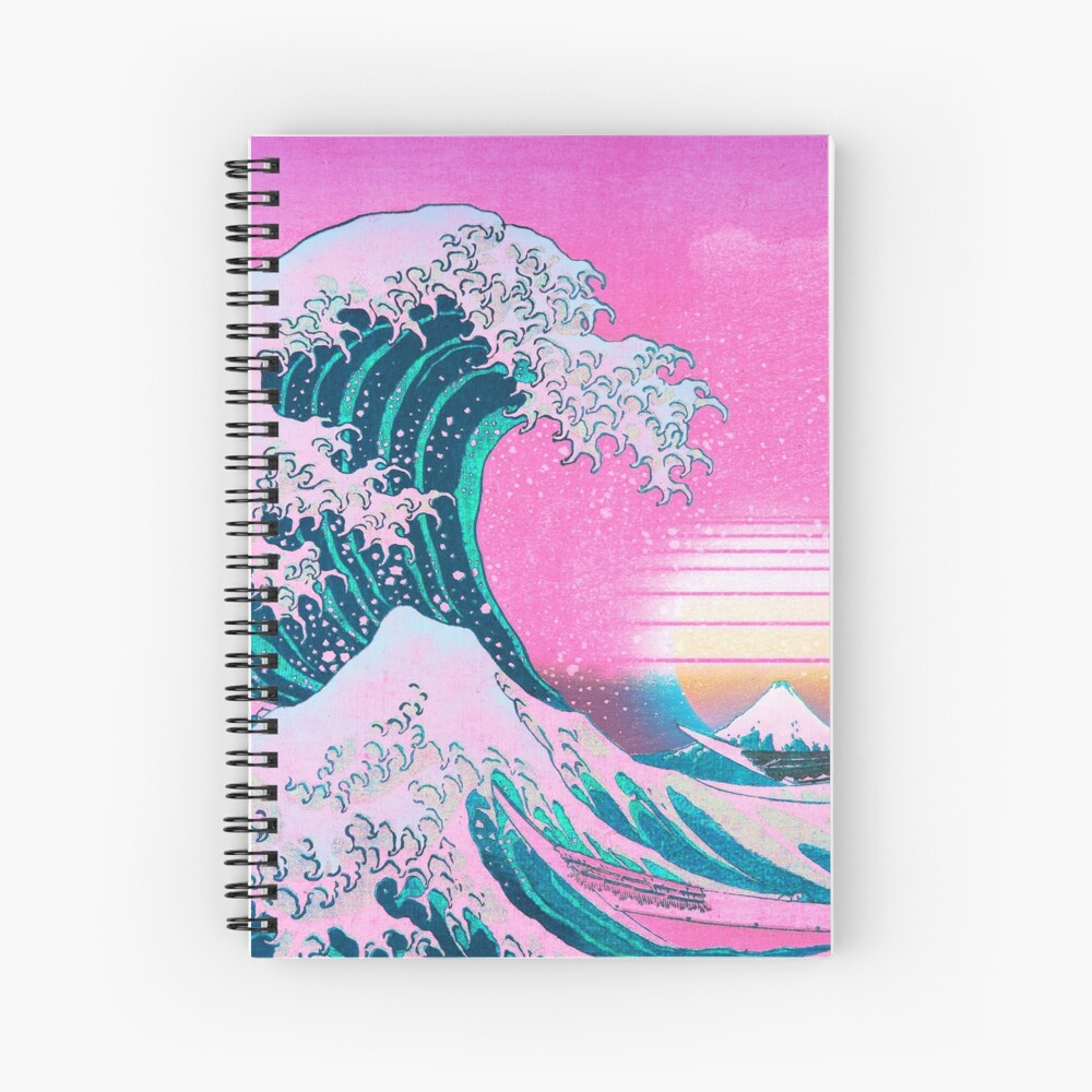 Vaporwave Aesthetic Great Wave Off Kanagawa Retro Sunset Spiral Notebook
