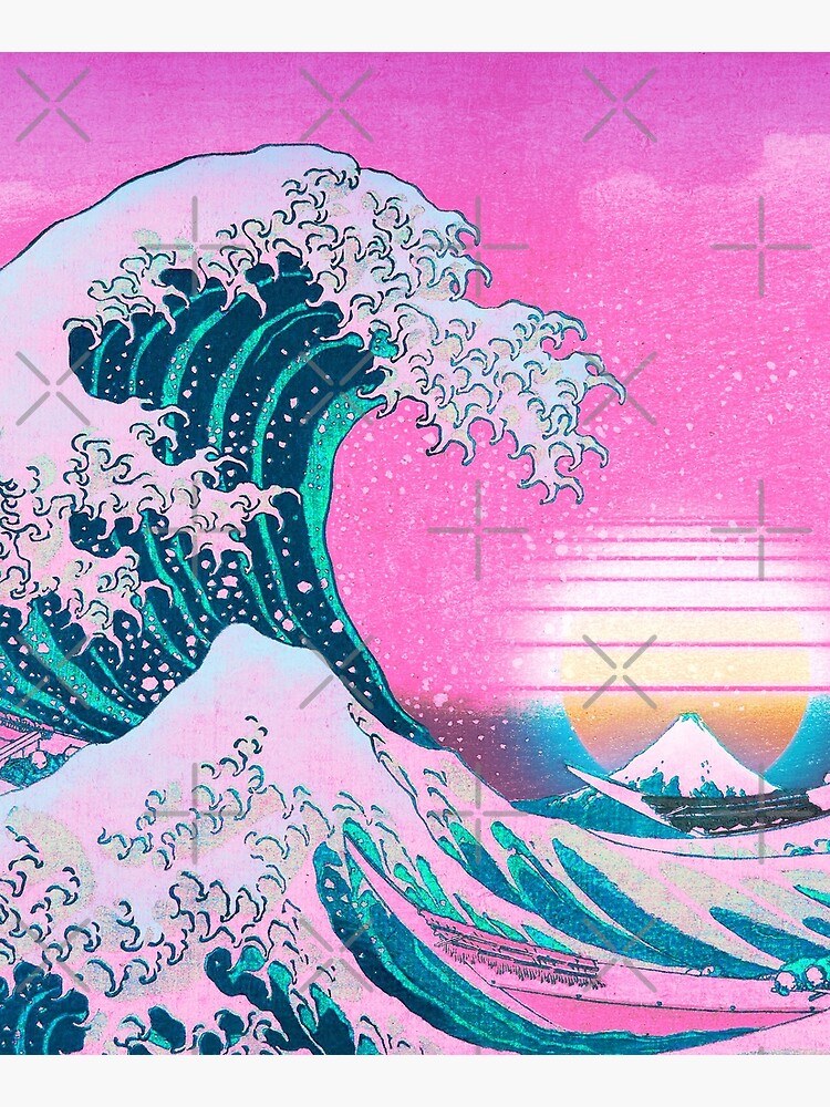 Vaporwave Aesthetic Great Wave Off Kanagawa Retro Sunset by CoitoCG