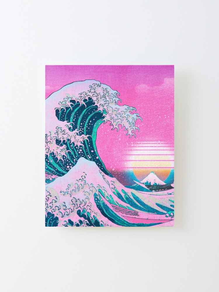 Alternate view of Vaporwave Aesthetic Great Wave Off Kanagawa Retro Sunset Mounted Print