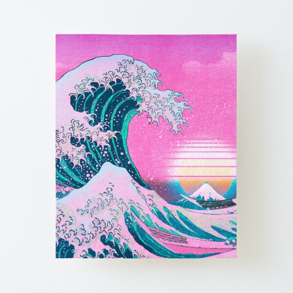 Vaporwave Aesthetic Great Wave Off Kanagawa Retro Sunset Canvas Mounted Print