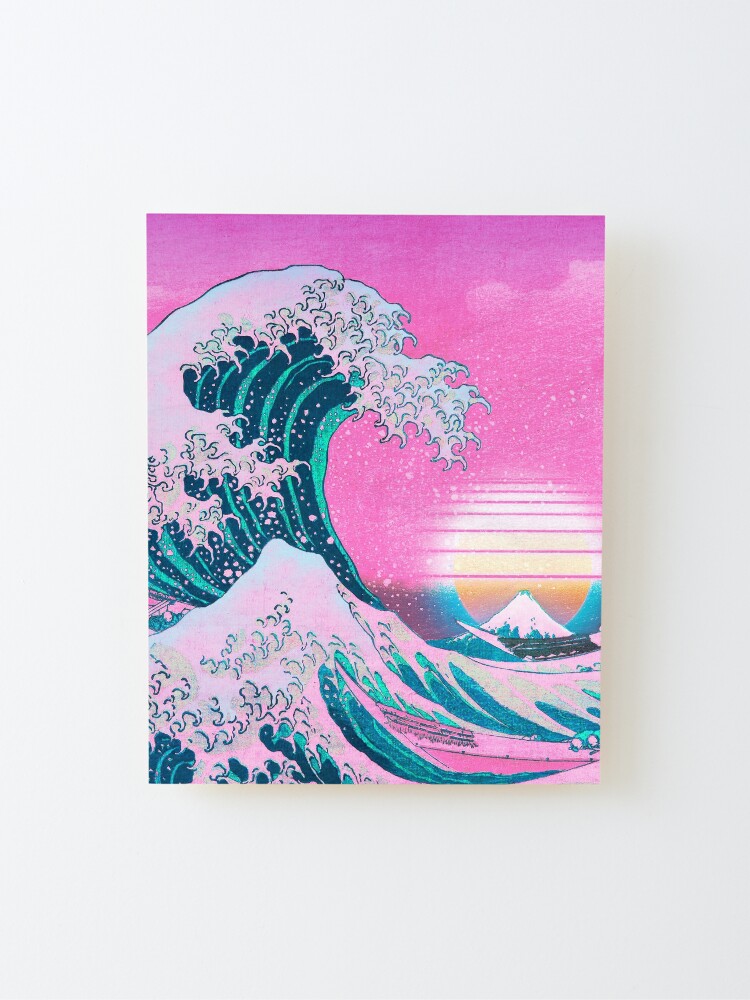 Alternative Ansicht von Vaporwave Aesthetic Great Wave Off Kanagawa Retro Sonnenuntergang Aufgezogener Druck