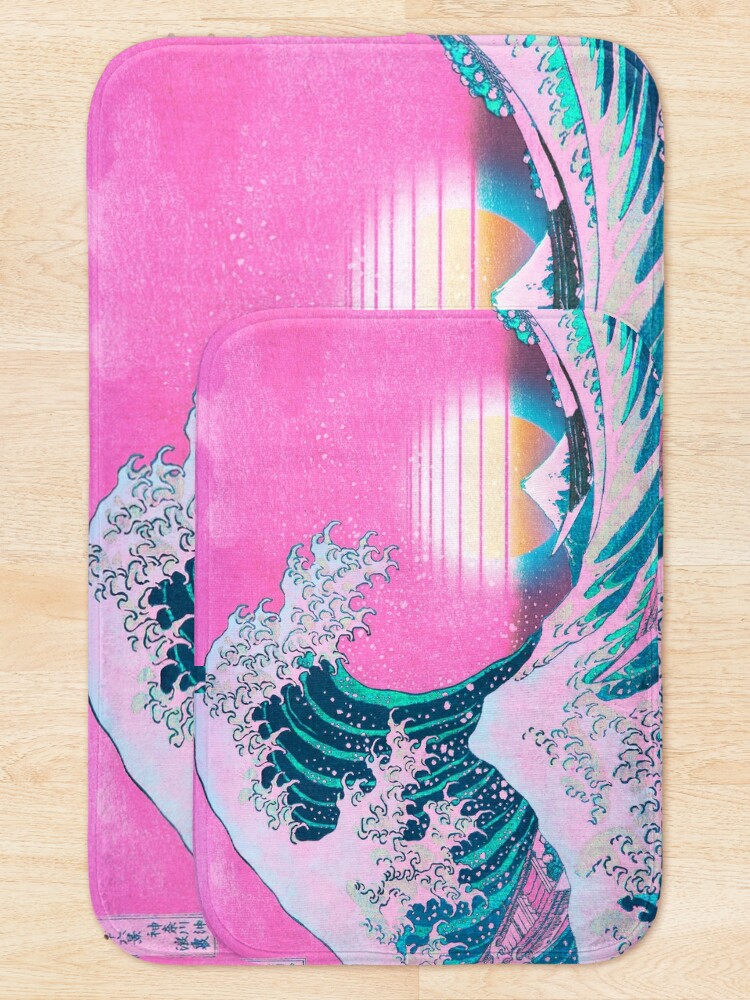 Alternate view of Vaporwave Aesthetic Great Wave Off Kanagawa Retro Sunset Bath Mat