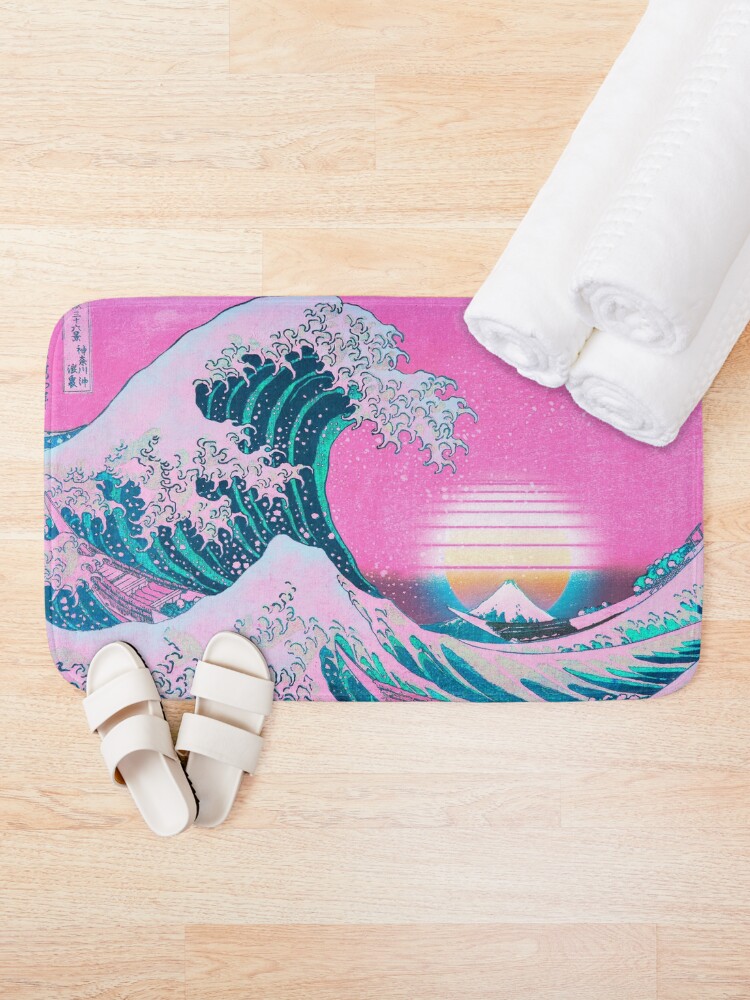 Alternate view of Vaporwave Aesthetic Great Wave Off Kanagawa Retro Sunset Bath Mat