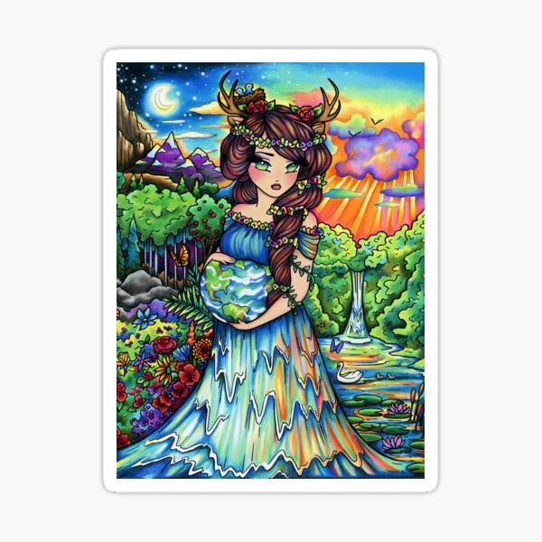 Mother Earth, Mother Nature Pregnant Fantasy Landscape Artwork Sticker