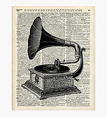 Vintage Gramophone Record Player Dictionary Art Photographic Print