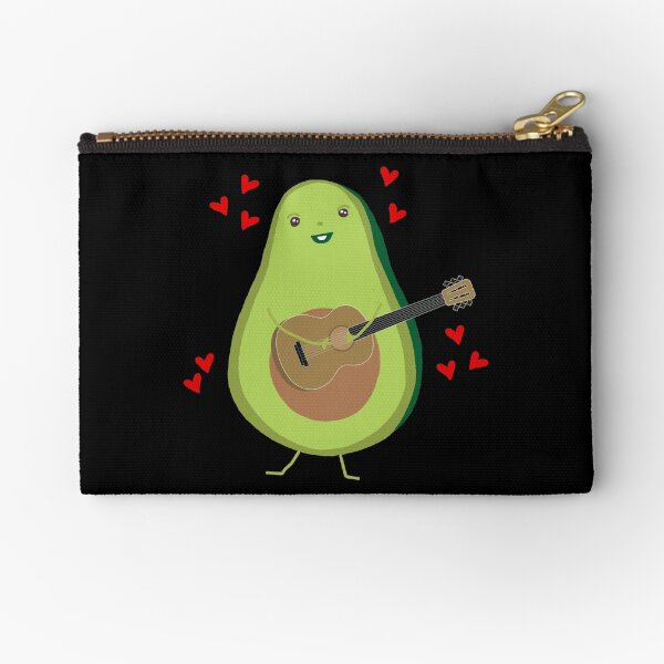 I Love Avocados With Hearts Avocado Playing Guitar Funny Zipper Pouch