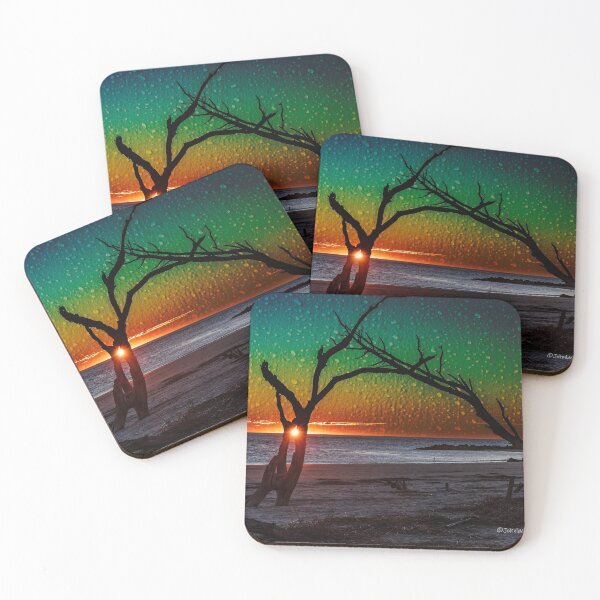 Item preview, Folly Island Sunrise Rain Drops on Green Metal designed and sold by johnlackphotos.