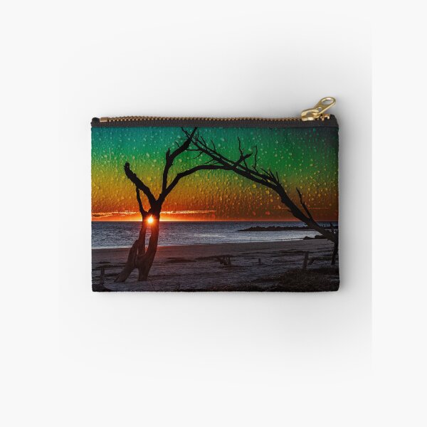 Item preview, Folly Island Sunrise Rain Drops on Green Metal designed and sold by johnlackphotos.
