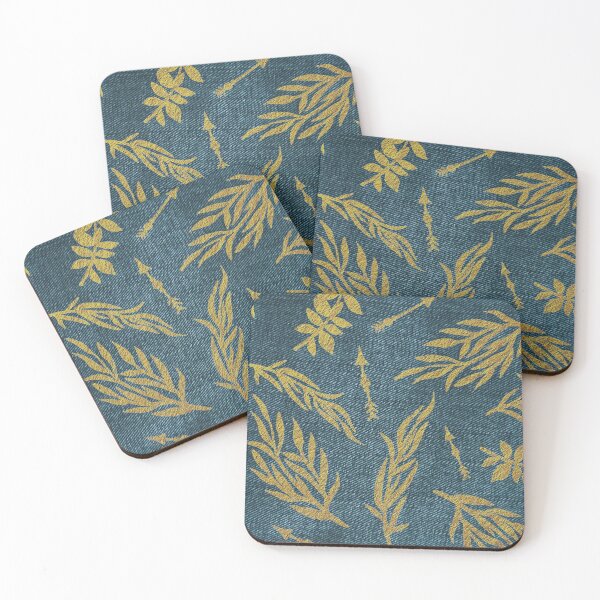 Item preview, Denim fabric with gold arrow overlay designed and sold by Amy Olsen.