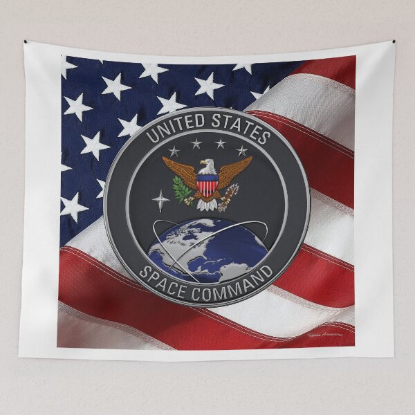 Item preview, United States Space Command - USSPACECOM Emblem over American Flag designed and sold by Serge Averbukh Art Studio.