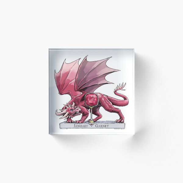 Birthstone Dragon: January Garnet Illustration Acrylic Block
