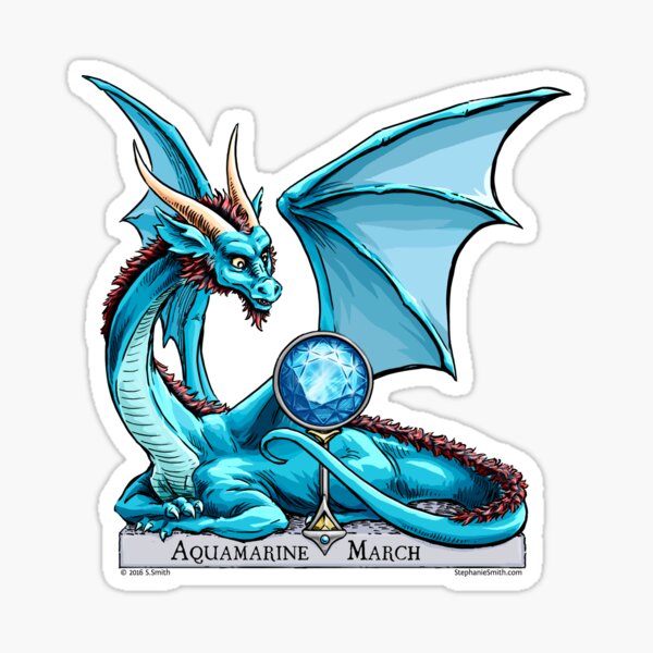 Birthstone Dragon: March Aquamarine Illustration Sticker