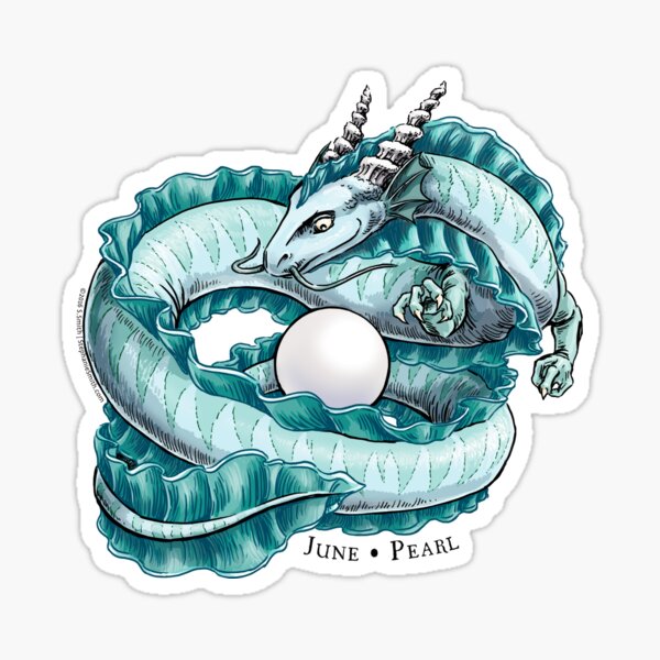 Birthstone Dragon: June Pearl Illustration Sticker