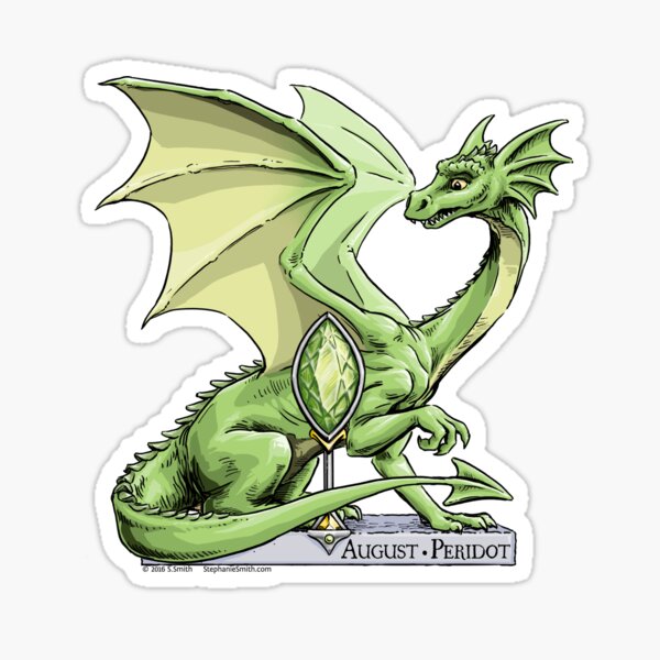 Birthstone Dragon: August Peridot Illustration Sticker
