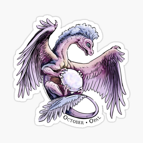 Birthstone Dragon: October Opal Illustration Sticker