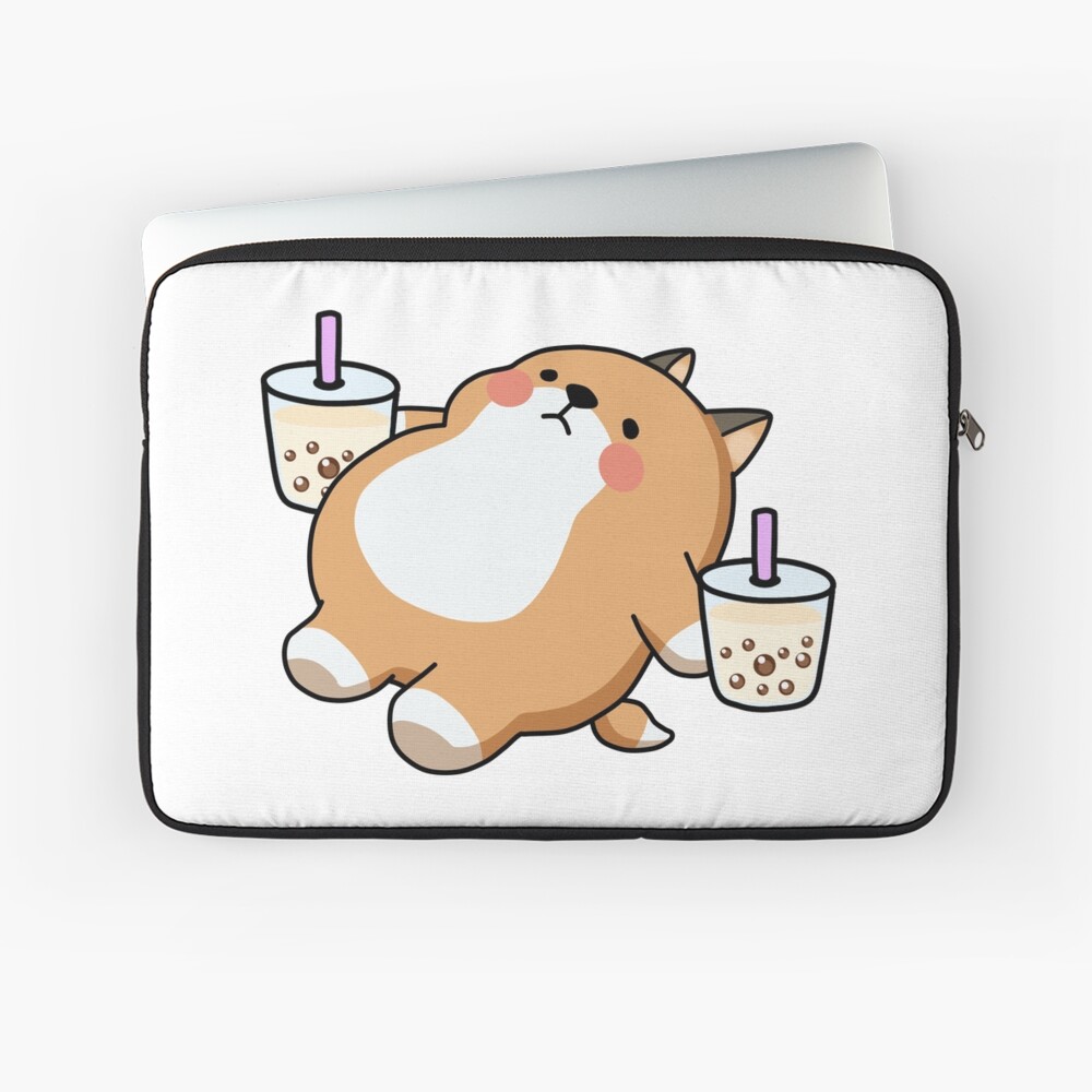 Lazy Shiba Loves Boba! Laptop Sleeve