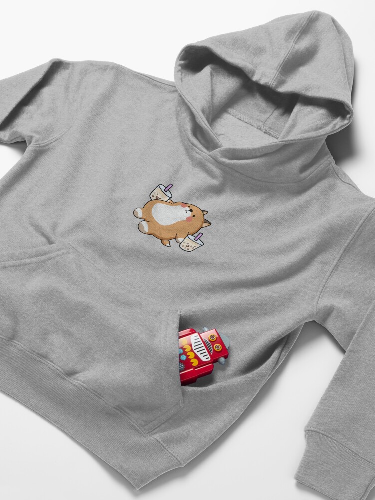 Alternate view of Lazy Shiba Loves Boba! Kids Pullover Hoodie