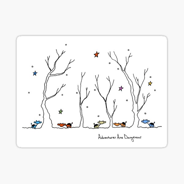 Colorful Cows in Snowy Forest with Colorful Stars Sticker