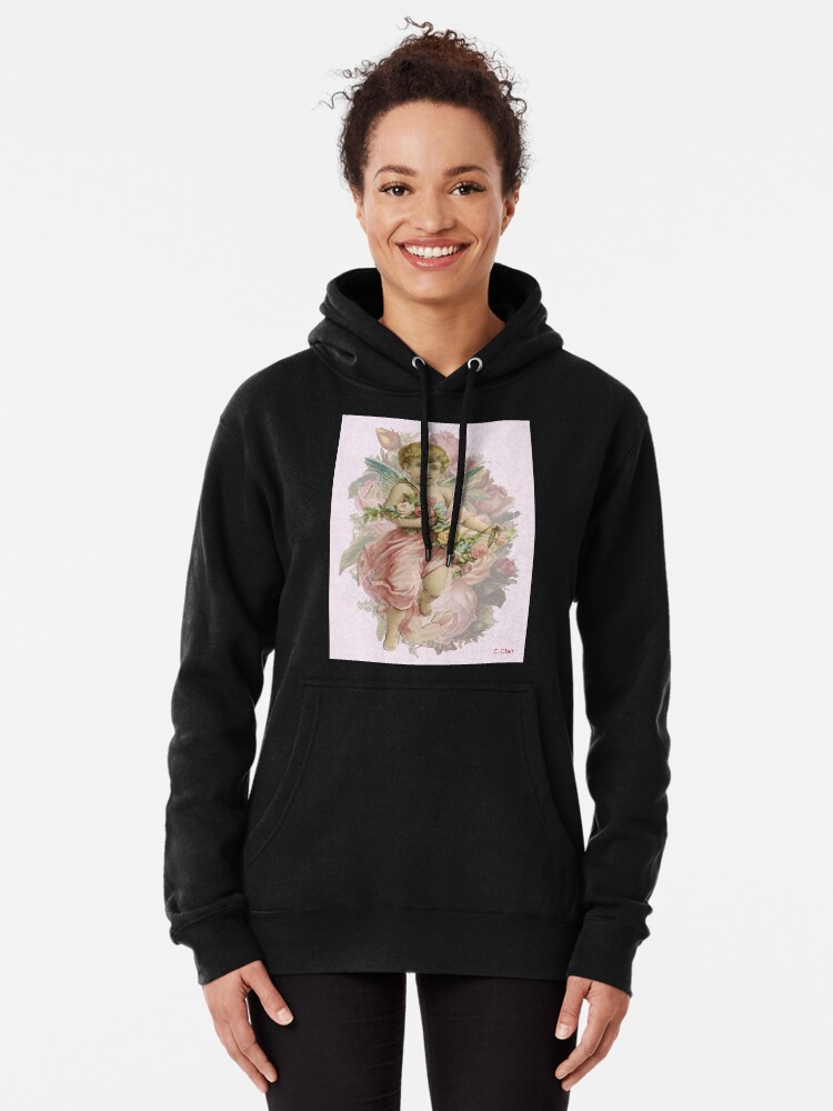 Victorian Angel Pink Cherub Flowers Pullover Hoodie for Sale by