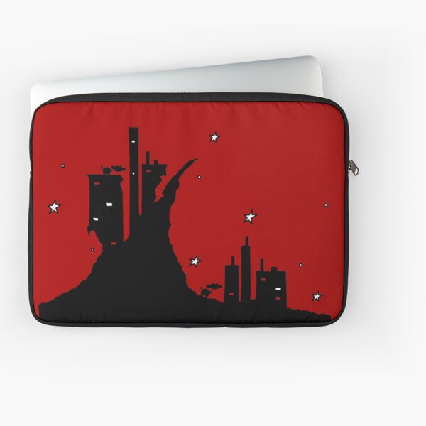 Cows on Dark Cliff City Under Stars Laptop Sleeve