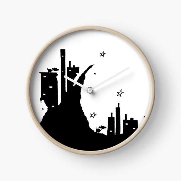 Cows on Dark Cliff City Under Stars Clock