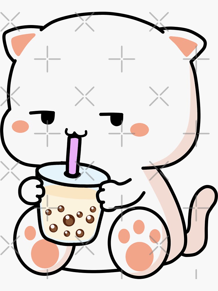 "Kitty Loves Boba!" Sticker by SirBobalot | Redbubble