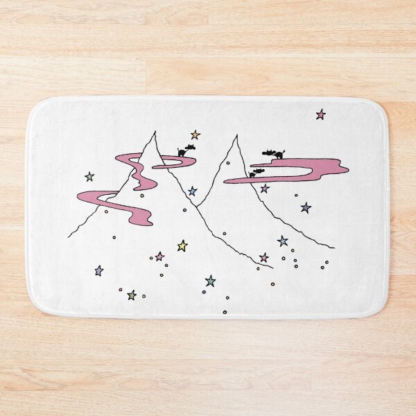 Cows on Clouds Over Colorful Starry Mountains Bath Mat