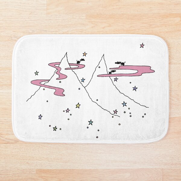 Cows on Clouds Over Colorful Starry Mountains Bath Mat