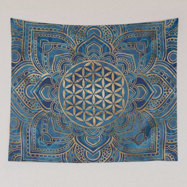 Item preview, Flower of Life in Lotus Mandala - Blue Marble and Gold designed and sold by k9printart.